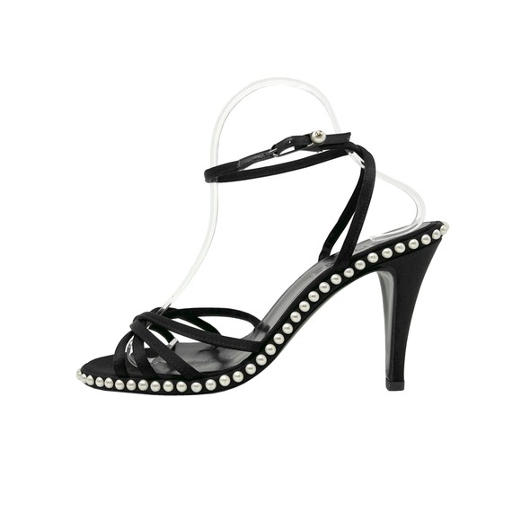 CHANEL Shoes - Chanel 2004 Vintage Heels‎ Black Satin Pearl 38.5 Y2K Karl Lagerfeld